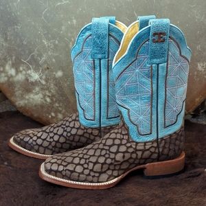 CINCH Edge CEW512 exotic brown & blue cowboy western boots square toe sz 6.5 new